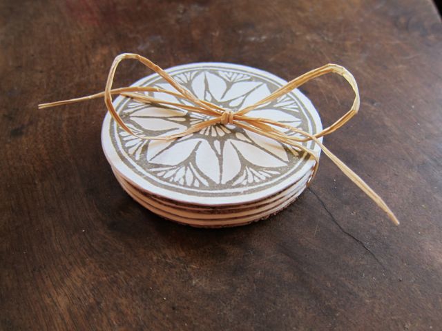 handprinted coasters